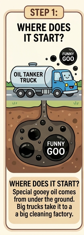 Step 1 image showing gooey oil starting underground